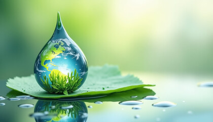 Water drop with Earth inside, symbolizing environmental awareness for eco-campaigns