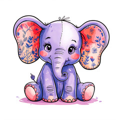 cute baby elephent sitting  cartoon