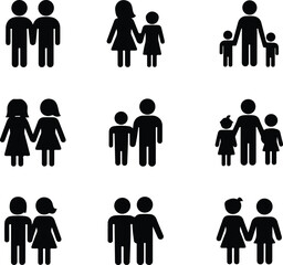 family icon set over white background, silhouette style, vector illustration.