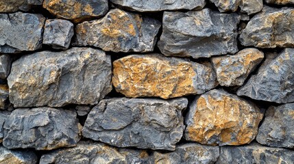 Fototapeta premium Rugged cement stones in various shades of gray and yellow create an appealing textured foreground