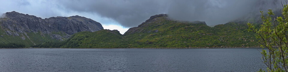 Landscape at the lake Storvatnet on Lofoten in Nordland county, Norway, Europe
