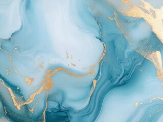 Fototapeta premium Abstract blue fluid art with gold accents, creating a mesmerizing and luxurious pattern