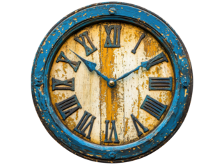 Isolated Distressed Blue Wall Clock Vintage