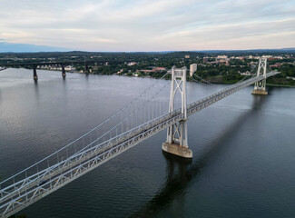 aerial view of the mid hudson bridge across the hudson river between poughkeepsie and highland new...
