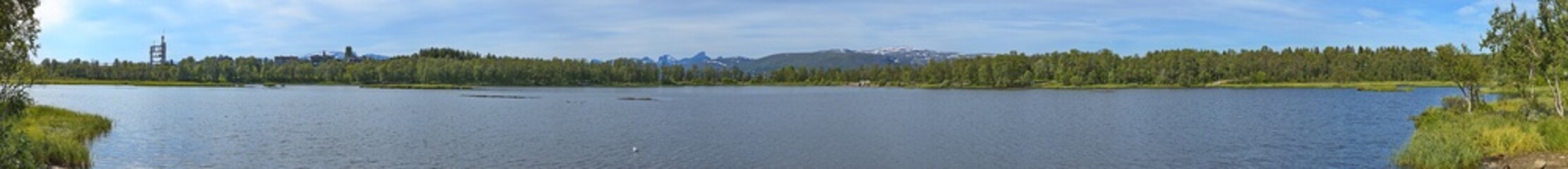 Fototapeta premium Panoramic view of the lake Prestvannet in Tromso in Troms county, Norway, Europe 