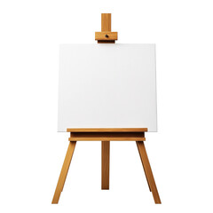 Wooden easel with blank canvas isolated on transparent white background