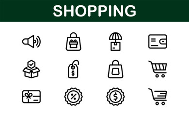 Premium Shopping Icons. Editable and Clean Designs for Retail, Online Shopping, Cart, Payment, and Delivery Services in Flat and Line Styles.