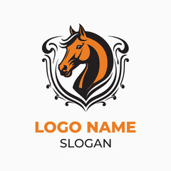 Elegant Horse Logo Design with Decorative Elements horse logo design, elegant horse vector, equestrian logo template, horse head emblem, decorative animal logo, horse graphic art, luxury horse 