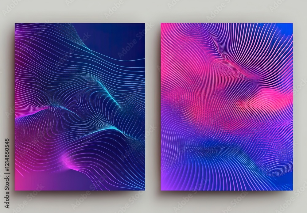 Poster set of horizontal abstract backgrounds with halftone pattern