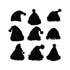 Doodle Santa Hats Silhouette set Clipart on a white Background