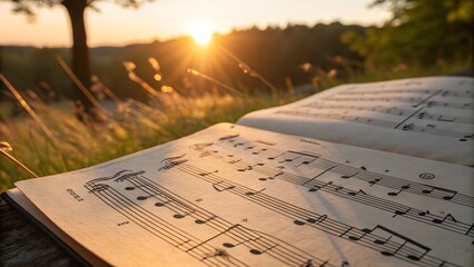 Sunset Music Sheet Notes Outdoors Peaceful Nature Scene