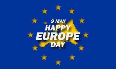 Europe Day is celebrated every year on May 9 to celebrate peace and unity throughout Europe. Vector illustration.  Paper Art and Paper Cut Out Concept.