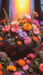 Fototapeta premium Abstract brain blooming with vibrant flowers symbolizing mental health and growth