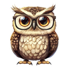 Charming cartoon owl with glasses forest background digital art whimsical setting character design