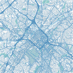 Map of Charlotte Center in North Carolina in a professional blue style. Contains layered vector with roads water, parks, etc.