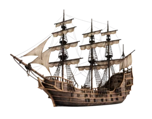 Papier peint photo intissé Detailed 3D Model of a Vintage Wooden Sailing Ship