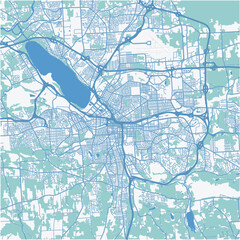 Map of Syracuse in New York in a professional blue style. Contains layered vector with roads water, parks, etc.
