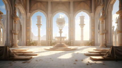 Obraz premium Grand Hall Interior Design with Arched Windows and Elegant Pillars Showcases Majestic Architecture