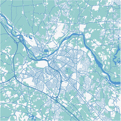 Map of Schenectady in New York in a professional blue style. Contains layered vector with roads water, parks, etc.