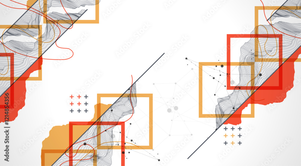 Poster Trendy abstract wireframe background. Modern science or technology art elements. Surface illustration.