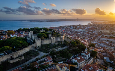 Fototapeta premium Lisbon on a sunset. Lisbon, Portugal. Aerial drone view