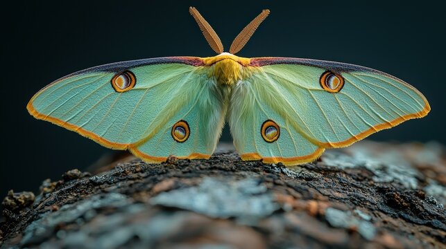 Vibrant Green Luna Moth Close-Up on Dark Wood