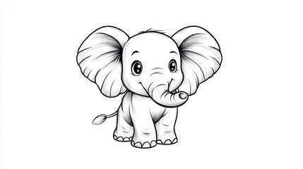 Obraz premium Cute Elephant Coloring Page with Large Ears for Children and Adults