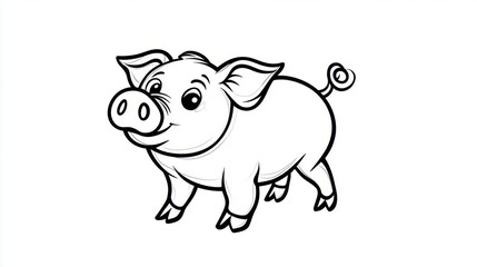 Fototapeta premium Funny Pig Coloring Page with Curly Tail for Kids’ Creative Fun