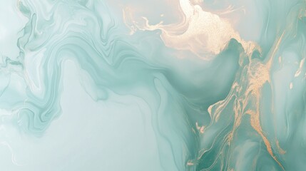 Abstract fluid art in shades of light green and gold with swirling patterns