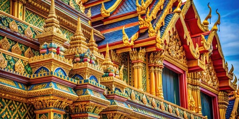 Intricate designs and golden accents adorn breathtaking Thai temple architecture, a feast for the eyes.