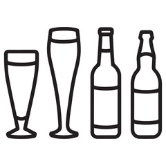 beer line art, beer silhouette,glass beer bottle icon shape symbol. beer vector illustration.hand drawn vector illustration isolated on white background.