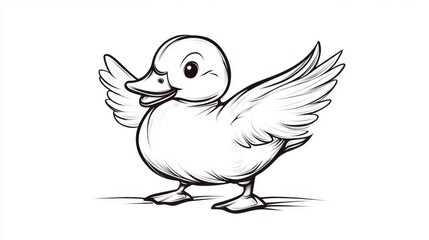 Fototapeta premium Waddling Duck with Flapping Wings in a Fun Coloring Page Design