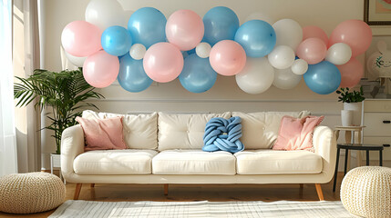 Living Room Decorated with Balloons Creates Festive Atmosphere for Celebration or Party Decor