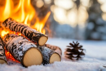 A clean, geometric design of a glowing hearth symbolizing warmth and comfort, with soft shadows and warm hues