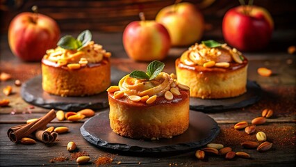 Delicious Mini Charlotte Cakes with Apple & Almonds - Night Photography