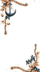 Obraz premium Nautical Inspired Ivy Rope Frame with Anchor and Floral Accents
