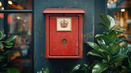 Vintage Red Fire Box, City Street, Plants,  Night