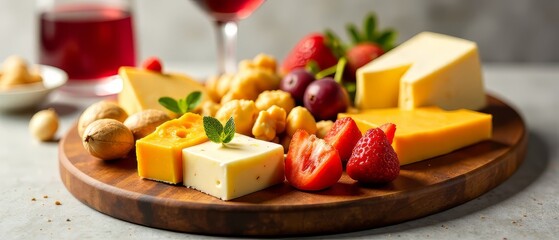 Gourmet Cheese Board with Tropical Fruits, Nuts & Wine - Appetizers