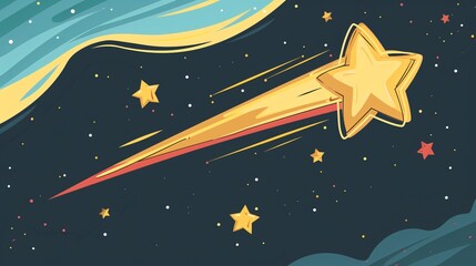 Shooting Star Doodle Flat Vector Illustration