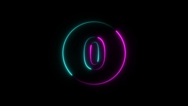 5 to 1 second modern digital countdown timer neon light style on black background,5 seconds simple countdown timer.
