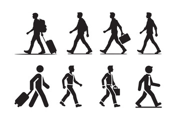 Fototapeta premium Set of man walking silhouette vector Illustration on white background