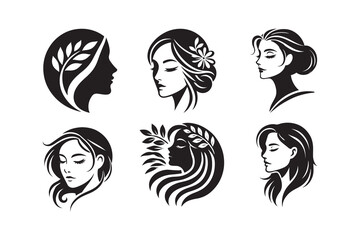 set of woman face silhouette vector Illustration on white background