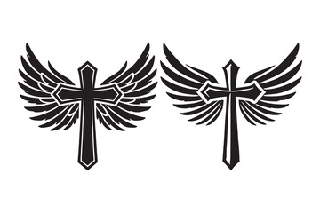 cross with angel wings silhouette vector Illustration on white background