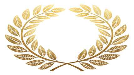 Golden Laurel Wreath Circular Design, Isolated on Transparent Background, Illustration, Award Symbol, laurel, wreath, award