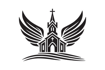 Obraz premium church with angel wings logo silhouette vector Illustration on white background