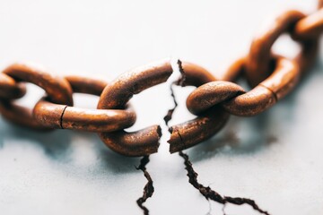 A flat 2D design of a broken chain with links separating, symbolizing a fractured bond, set against a minimalist white canvas