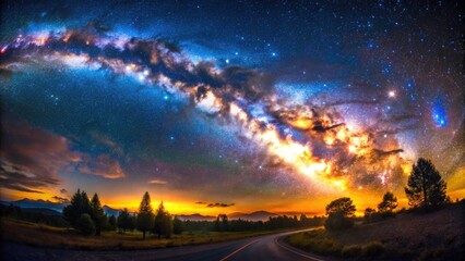 Fototapeta premium Milky Way's celestial glow captured in a low-light, long-exposure astrophotography shot.