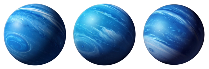 Three Blue Swirling Planets, Oval Shape, Isolated on Transparent Background, Digital Art, Space Objects, Planet, Space, Artwork