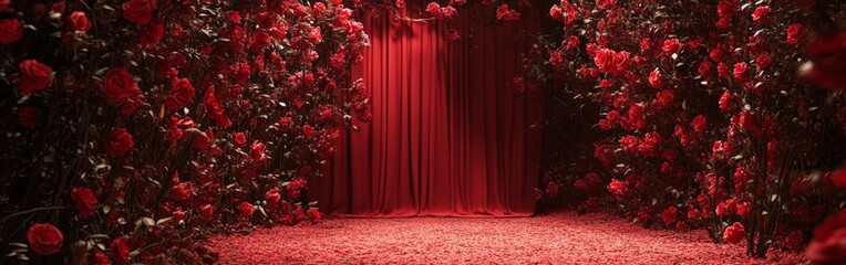 Elegant Red Floral Drapes in a Rustic Setting
