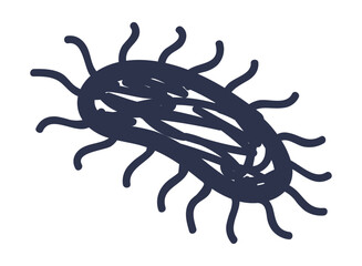 Illustration of a bacterium with flagella, symbolizing microbial life and movement.